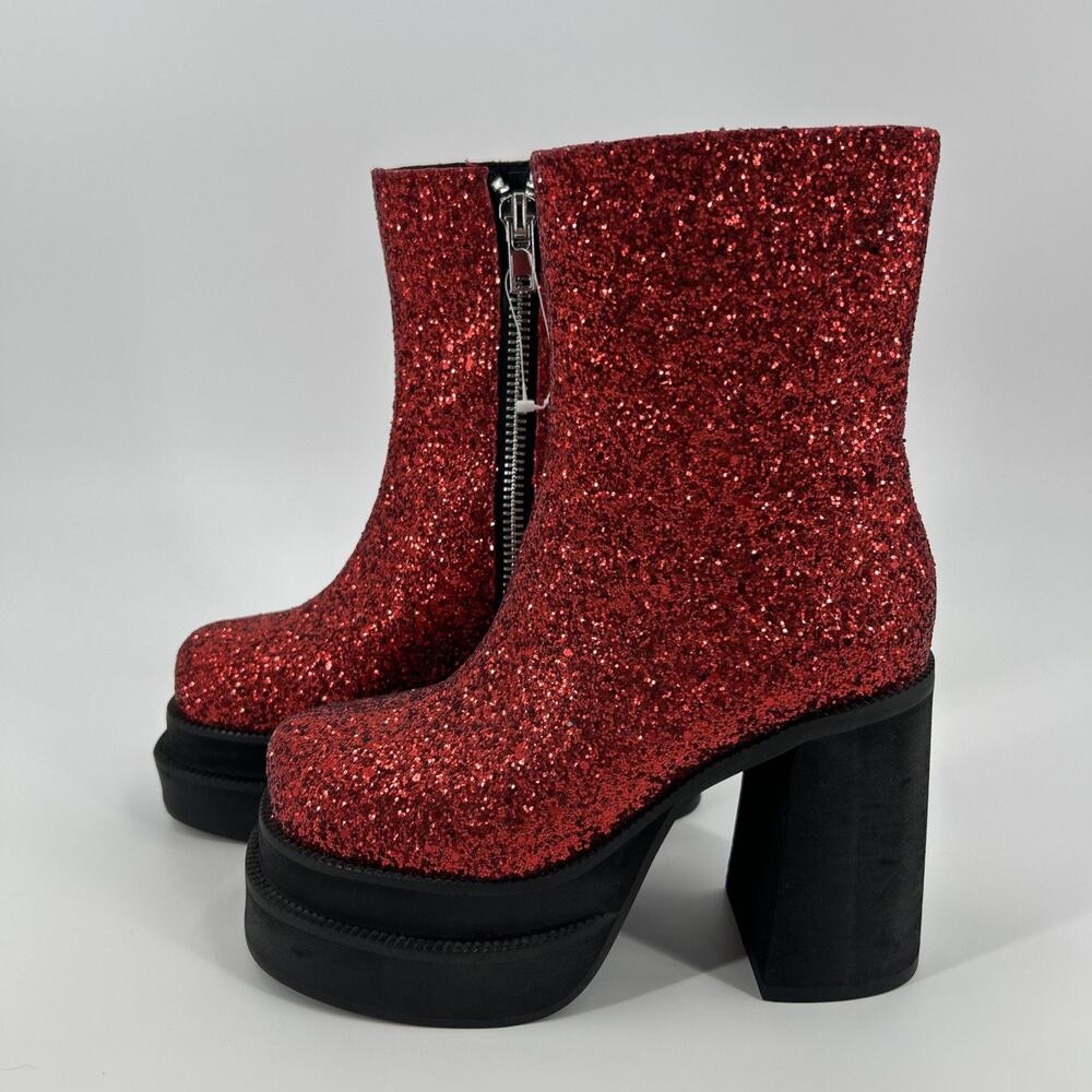 Dollskill Trickz Treatz Platform Boots Womens Size 5 Mystical Sparks Red Glitter